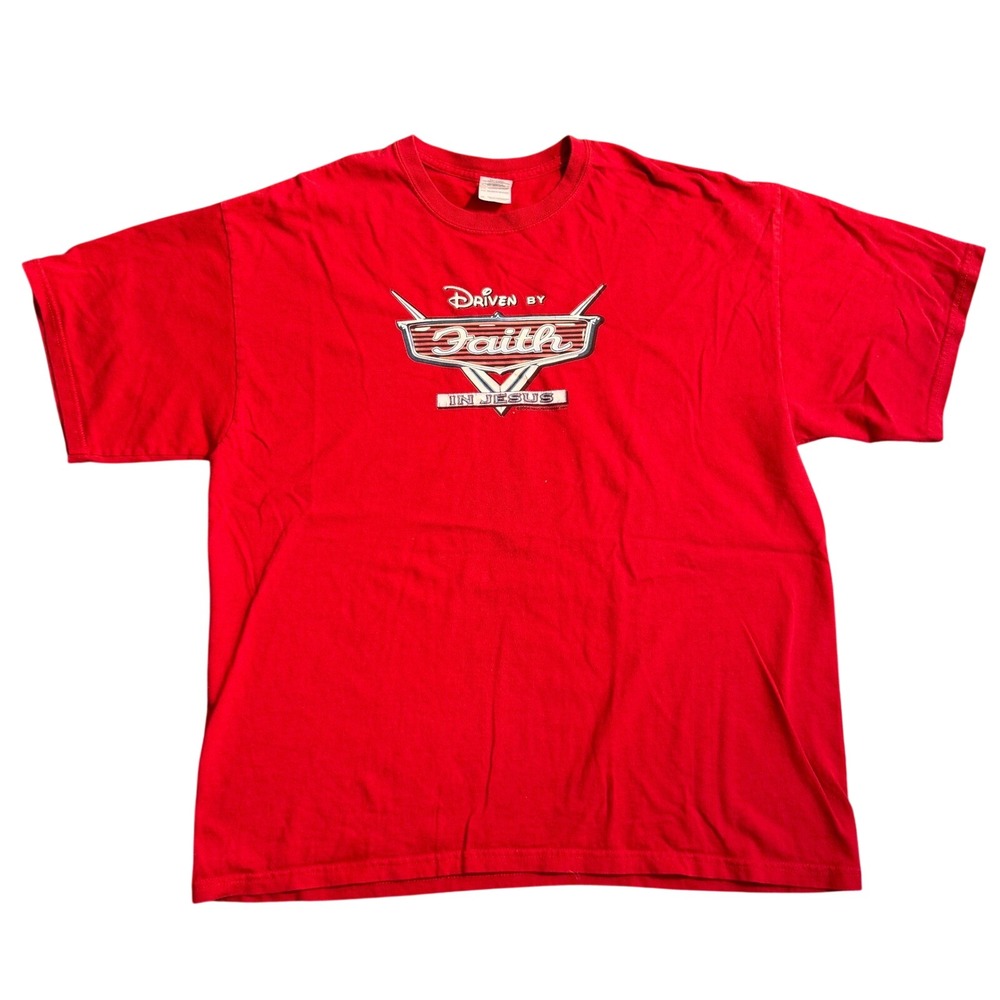 Vintage‎ Cars Parody Driven By Faith In Jesus Red Graphic T-Shirt Mens XL